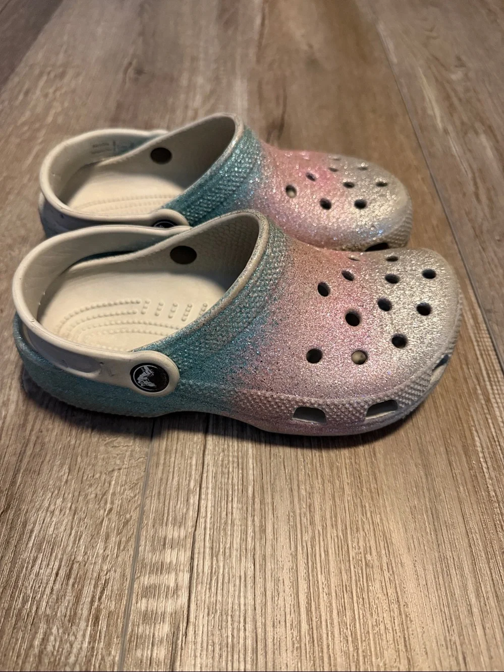 Crocs Kids Glitter Clog Sandals in Pink, Blue & Silver